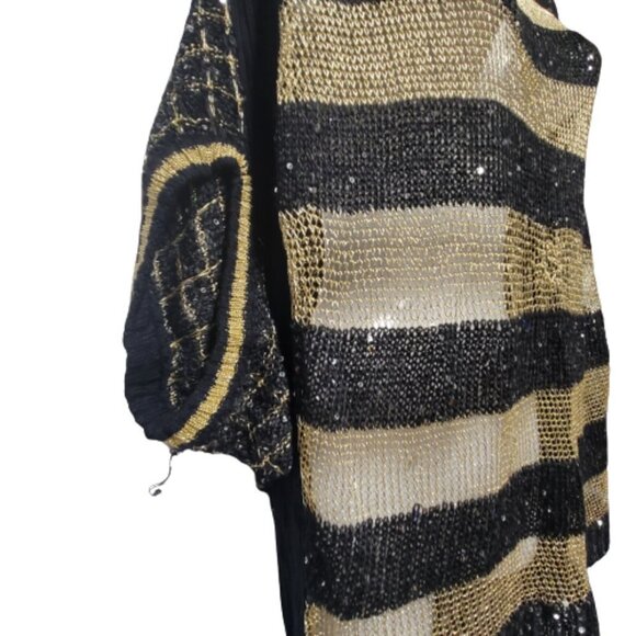 Black Gold Knit Top Metallic Sparkling Open Top Blouse- preloved - Picture 5 of 13